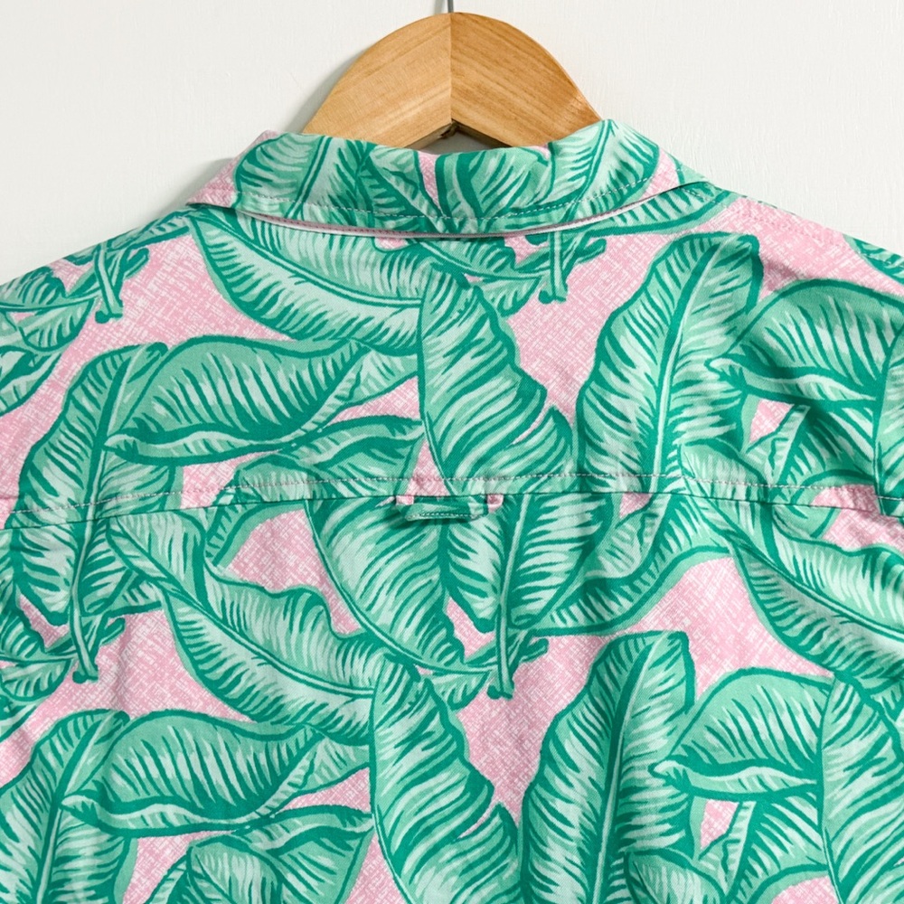 Vineyard Vines Palm Print Shirt Dress Size 14 Pink Green Sleeveless - Picture 12 of 16